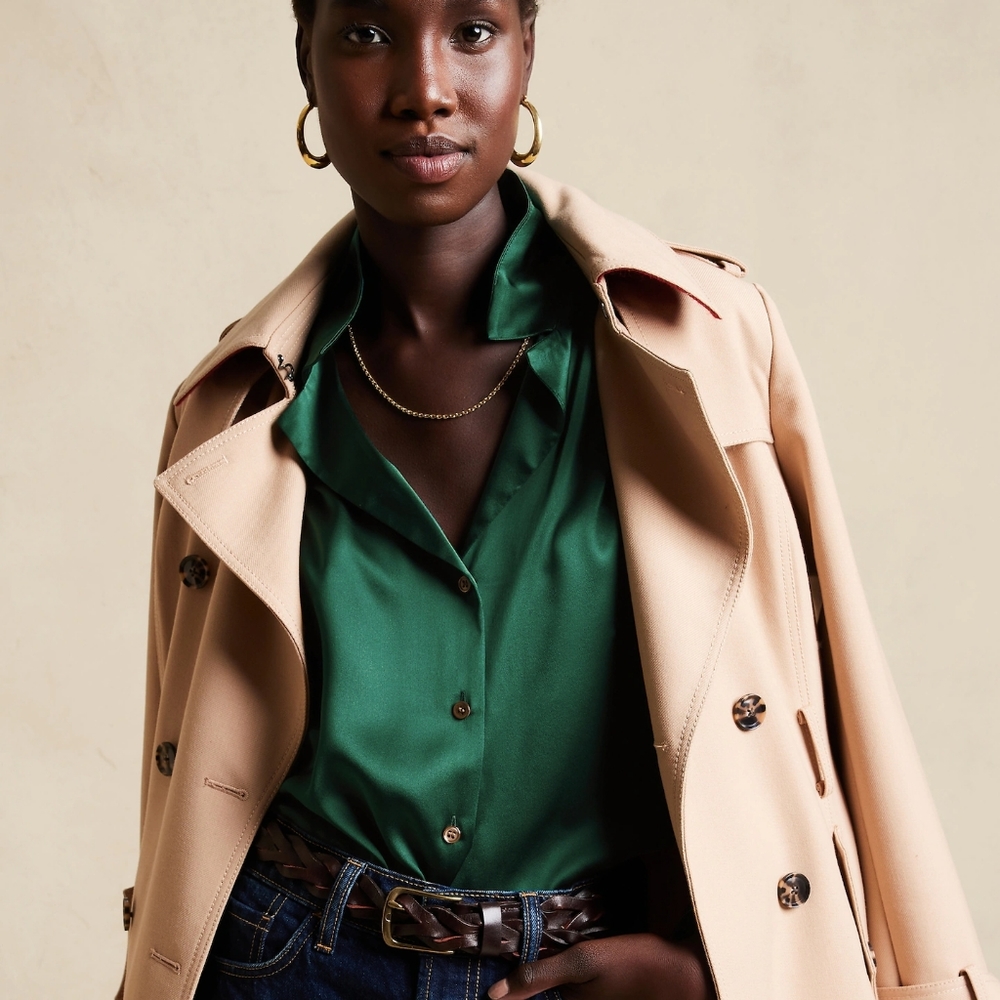 NWT BANANA REPUBLIC SILK RESORT SHIRT GREEN S